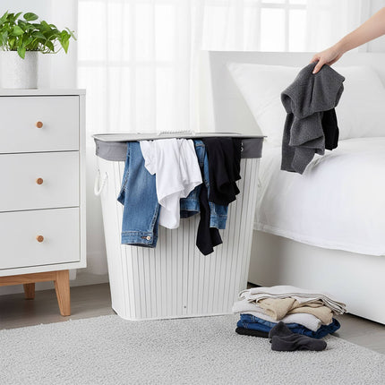 Bamboo Laundry Basket, 2 Sections, Dual Compartments