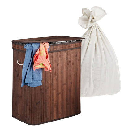 Bamboo Laundry Basket, 3 Compartments, Foldable