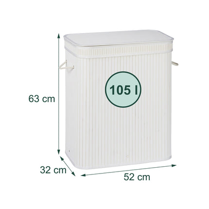 Bamboo Laundry Basket, 3 Compartments, Foldable