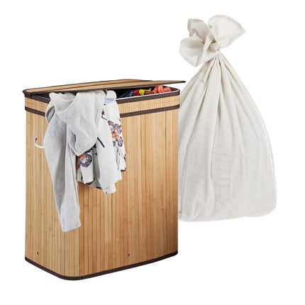 Bamboo Laundry Basket, 3 Compartments, Foldable