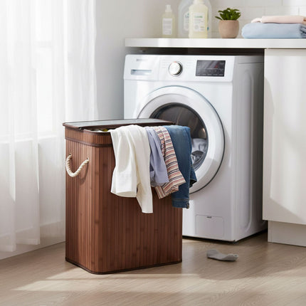 Bamboo Laundry Basket, 3 Compartments, Foldable