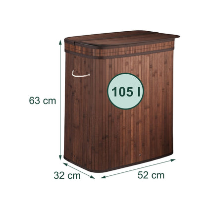 Bamboo Laundry Basket, 3 Compartments, Foldable