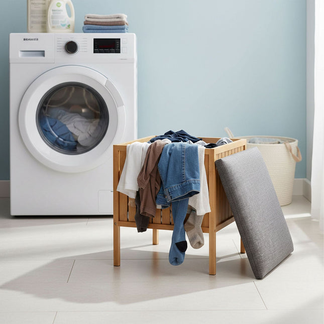 Bamboo Laundry Basket Seat with Padded Lid