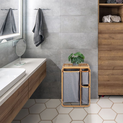 Bamboo Laundry Basket Shelf in Grey
