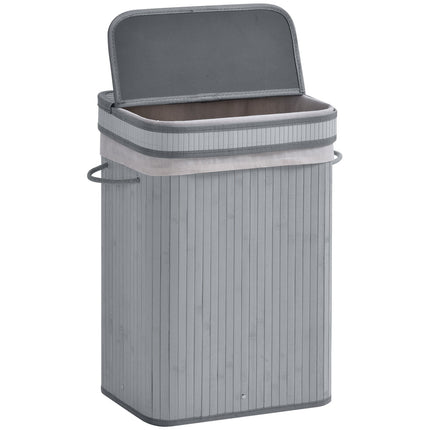 Slim bamboo laundry basket 70L with lid and handle
