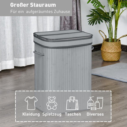 Slim bamboo laundry basket 70L with lid and handle