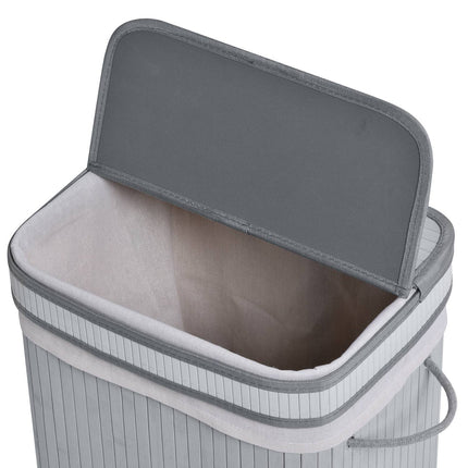 Slim bamboo laundry basket 70L with lid and handle