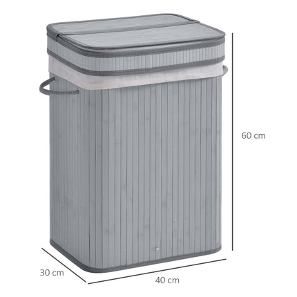 Slim bamboo laundry basket 70L with lid and handle