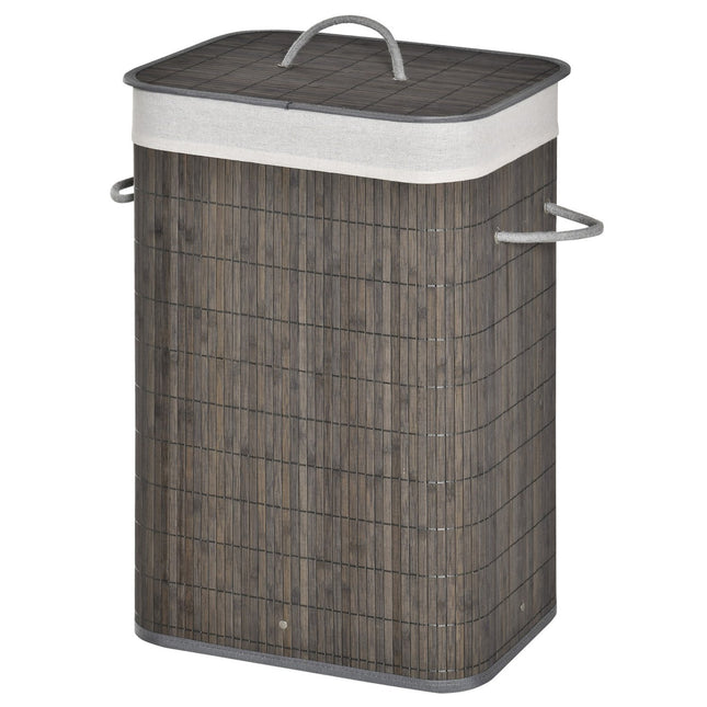 Bamboe Wasmand Slim met Deksel 83L Wasmand met Handgrepen, Afneembare Waszak, Wasmanden Wassorteerder voor Wasruimte Badkamer Slaapkamer Grijs