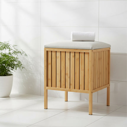 Bamboo Laundry Basket and Seat with Padded Lid