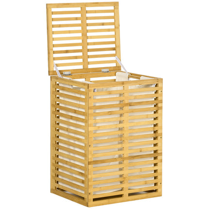 Bamboo laundry basket with lid and removable bag, 63L capacity