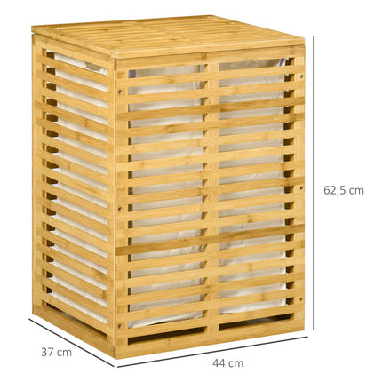 Bamboo laundry basket with lid and removable bag, 63L capacity