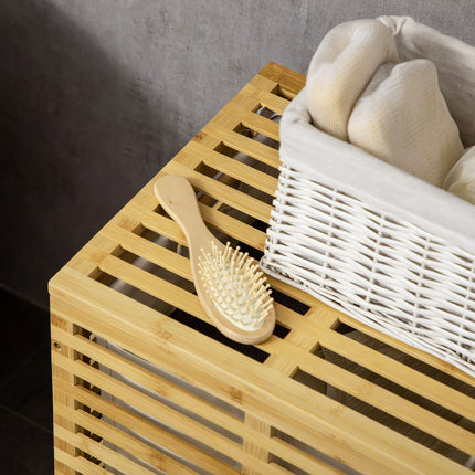 Bamboo laundry basket with lid and removable bag, 63L capacity