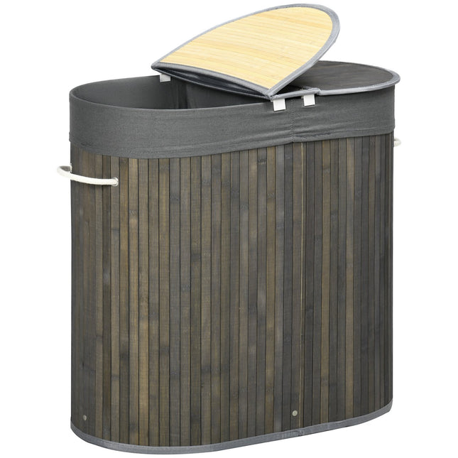 Bamboo laundry basket with lid - 100L sorter, handle