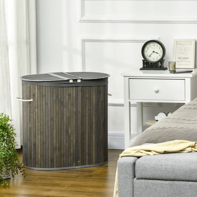 Bamboo laundry basket with lid - 100L sorter, handle