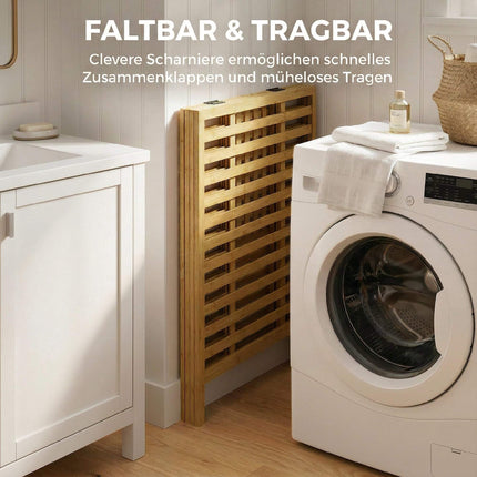 Bamboo Laundry Basket with Lid, 2 Foldable 32L Bags