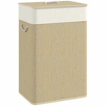 Bamboo Laundry Basket with Lid, 72L, Removable Liner