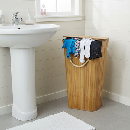 Bamboo Laundry Bin, 2 Compartments, Foldable