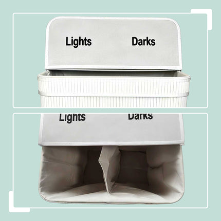 Bamboo Laundry Bin, 2 Compartments, Foldable