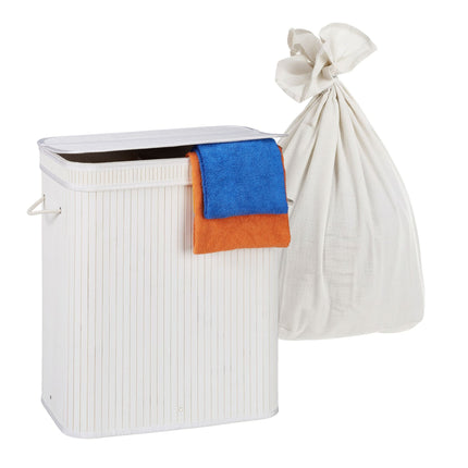 Bamboo Laundry Bin, 2 Compartments, Foldable