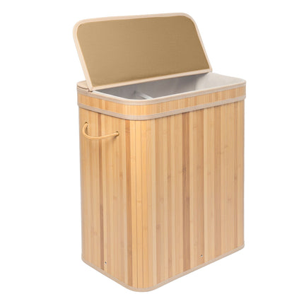 Bamboo Laundry Bin With Lid, Handles, Washable Bag