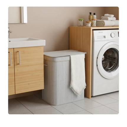 Bamboo Laundry Bin With Lid, Handles and Removable Liner