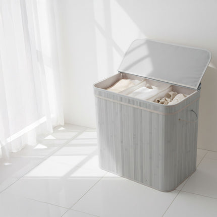 Bamboo Laundry Bin With Lid – Removable Liner, Foldable