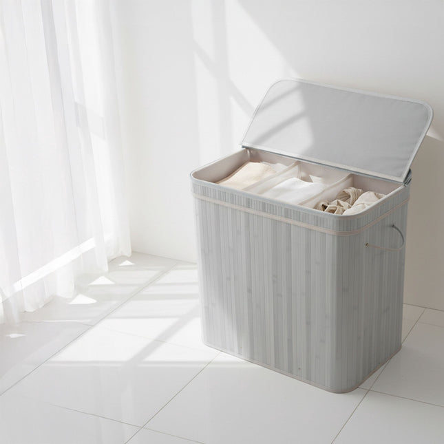 Bamboo Laundry Bin With Lid – Removable Liner, Foldable