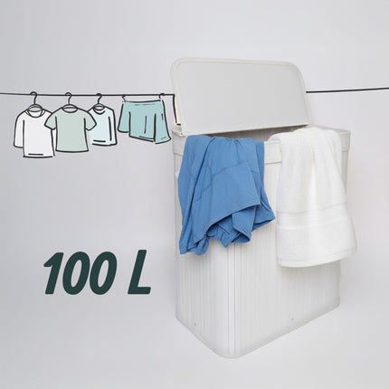 Bamboo Laundry Bin With Lid, Removable Washable Bag