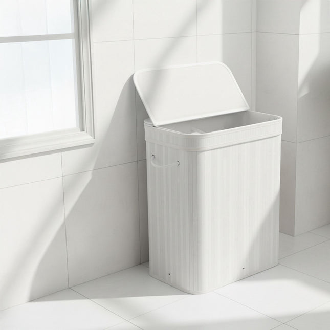 Bamboo Laundry Bin With Lid, Removable Washable Bag