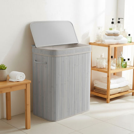 Bamboo Laundry Bin With Lid, Removable Washable Liner