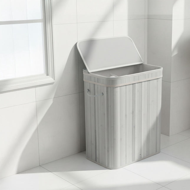 Bamboo Laundry Bin With Lid, Removable Washable Liner