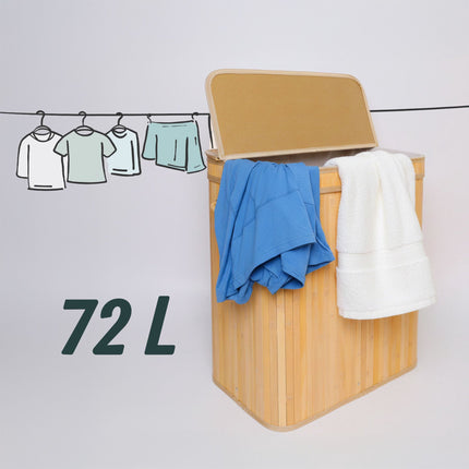 Bamboo Laundry Bin with Lid, Large, 72L Capacity