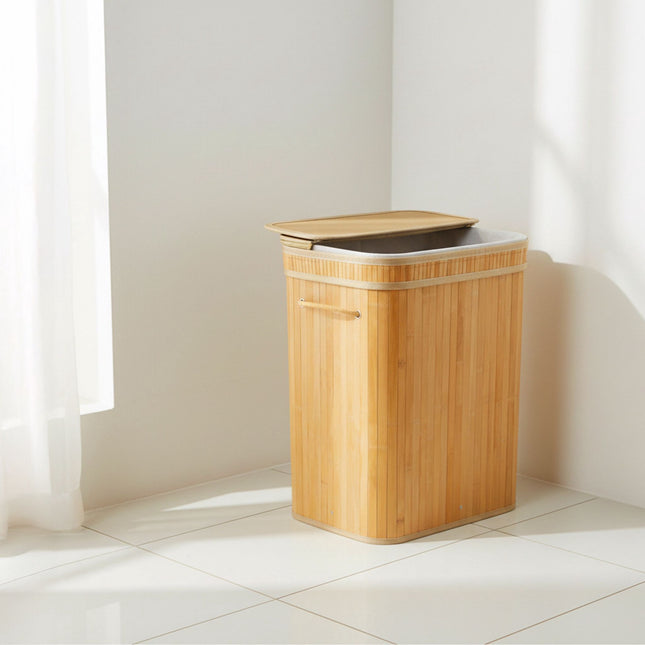 Bamboo Laundry Bin with Lid, Large, 72L Capacity