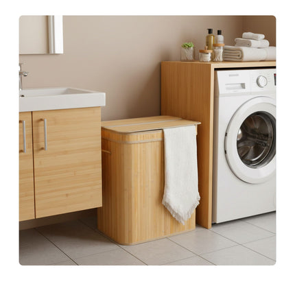 Bamboo Laundry Bin with Lid, Large, 72L Capacity
