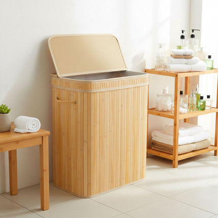 Bamboo Laundry Bin with Lid, Large, 72L Capacity