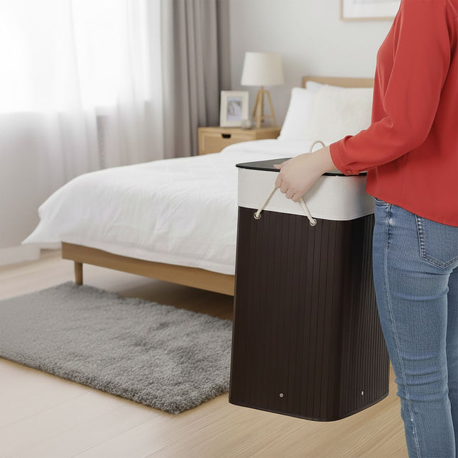 Bamboo Laundry Bin with Lid and Washable Bag