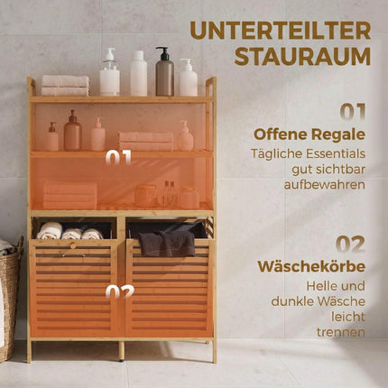 Bamboo Laundry Cabinet with Tilt Baskets and Shelves