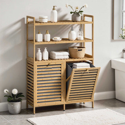 Bamboo Laundry Cabinet with Tilt Baskets and Shelves