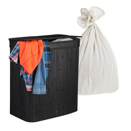 Bamboo Laundry Hamper, 2 Compartments, Foldable