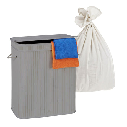 Bamboo Laundry Hamper, 2 Compartments, Foldable