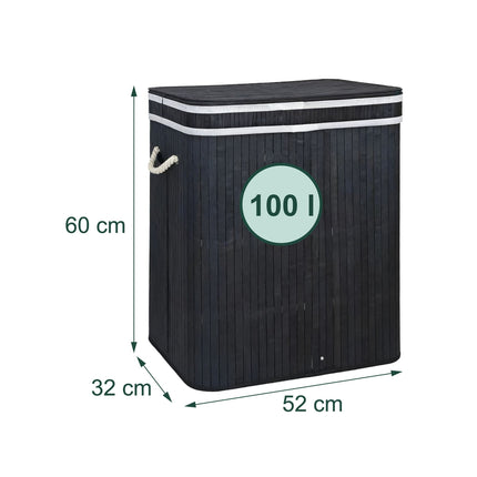 Bamboo Laundry Hamper, 2 Compartments, Foldable