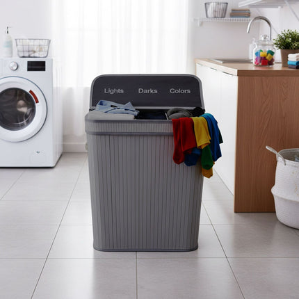 Bamboo Laundry Hamper, 2 Compartments, Foldable