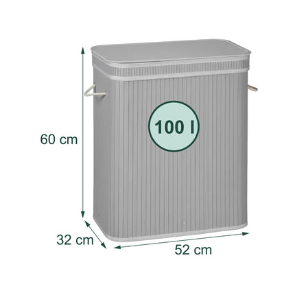 Bamboo Laundry Hamper, 2 Compartments, Foldable