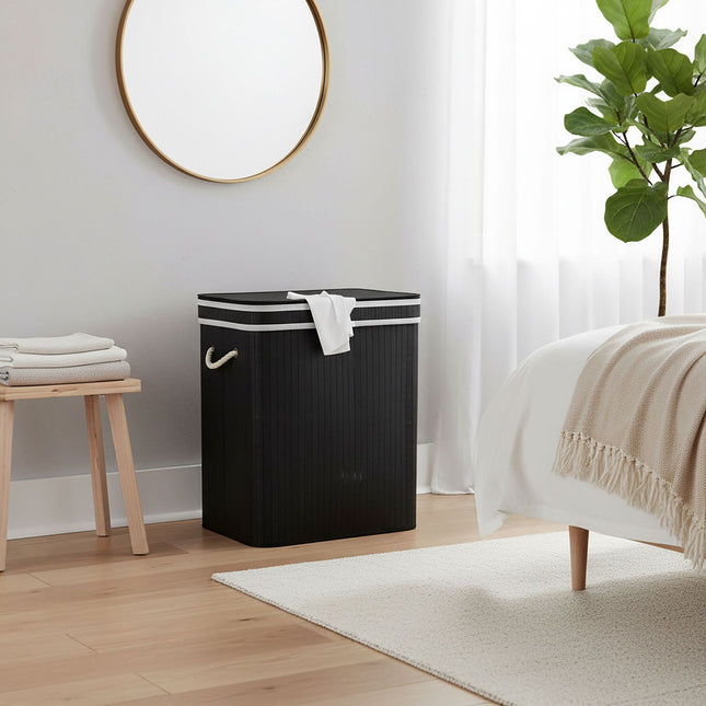 Bamboo Laundry Hamper, 3 Compartments, Foldable