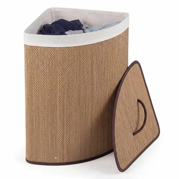 Bamboo Laundry Hamper 57 L with Lid and Removable Liner, Brown, Foldable