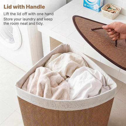 Bamboo Laundry Hamper 57 L with Lid and Removable Liner, Brown, Foldable