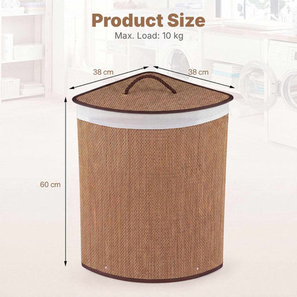 Bamboo Laundry Hamper 57 L with Lid and Removable Liner, Brown, Foldable