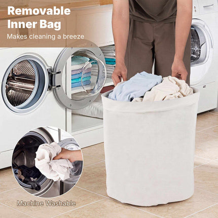 Bamboo Laundry Hamper 57 L with Lid and Removable Liner, Natural, Foldable