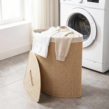 Bamboo Laundry Hamper 57 L with Lid and Removable Liner, Natural, Foldable